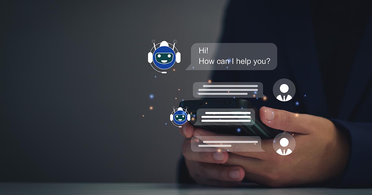 AI Chatbot intelligent digital business service application concept, computer mobile application uses artificial intelligence chatbots automatically respond online messages to help customers instantly